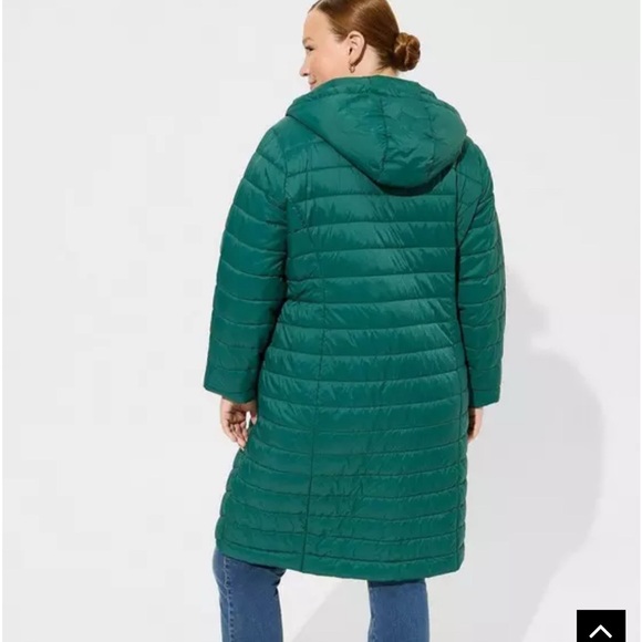 Torrid Green Long Line Puffer Coat, Size 3 - Picture 2 of 6